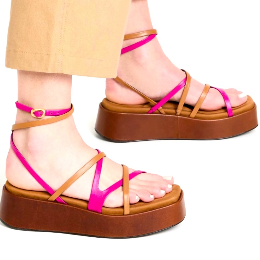 Rag & Bone Logan Platform sandal!   Size 9. Tan and Fuchia. NEW-Never been worn!